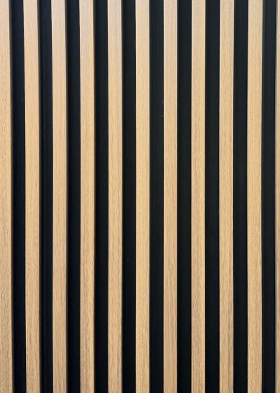 Natural wood slat sample, amber oak in tone.