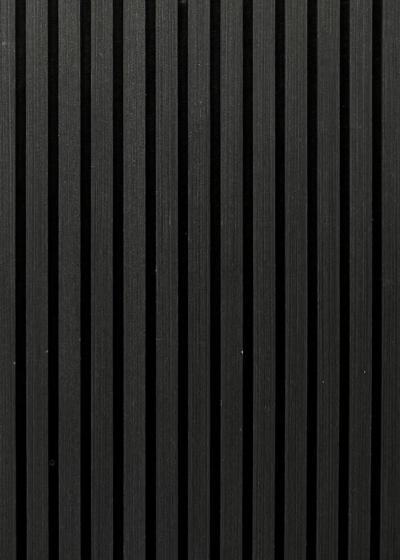 Natural wood slat sample, ebony black in tone.