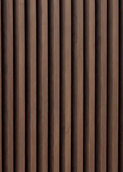 Wood composite slat sample, espresso brown in tone.